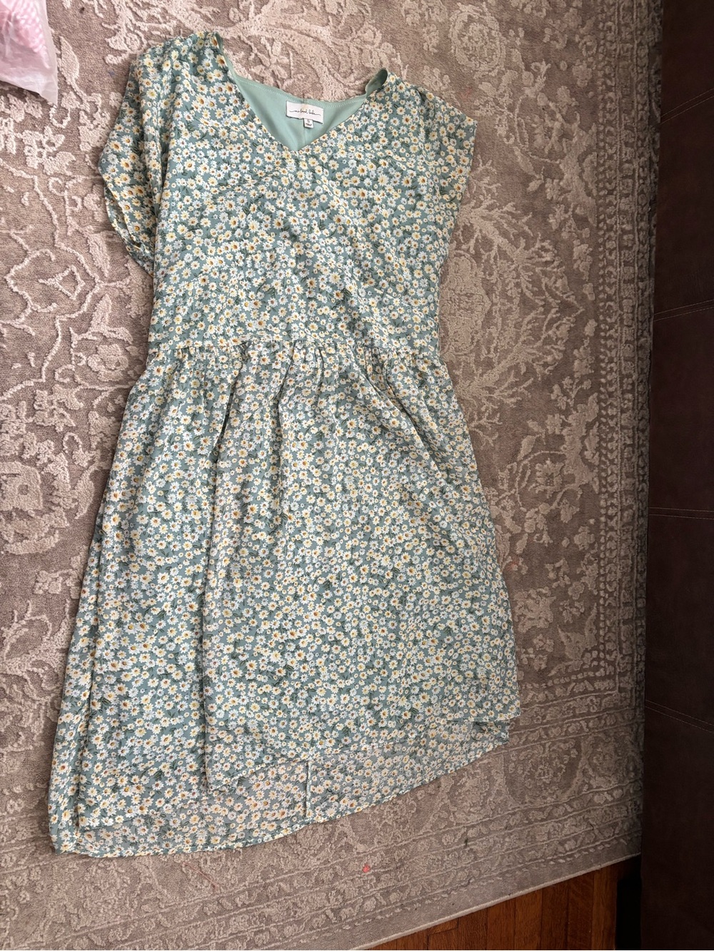 Light Mint Daisy V-Neck Mini Dress
